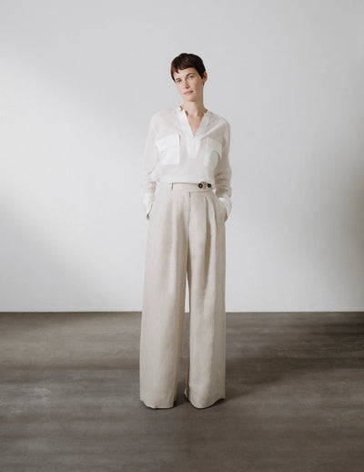 Double-Pleat Flared Trousers
