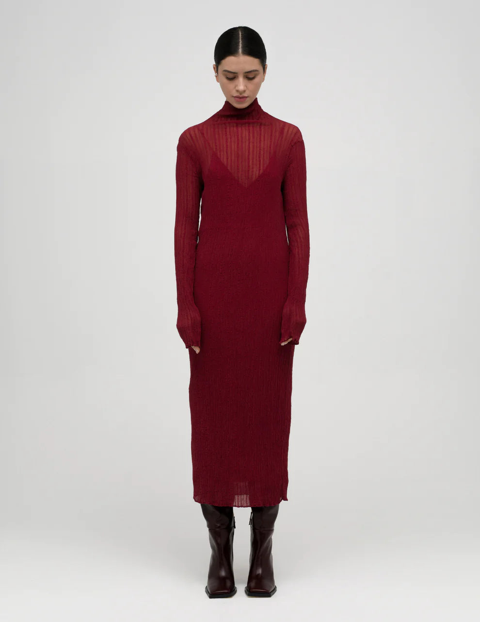 Long-Sleeve Silk-Blend See-Through Dress