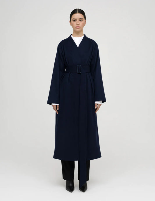 Cocoon-Shape Cashmere-Blend Coat