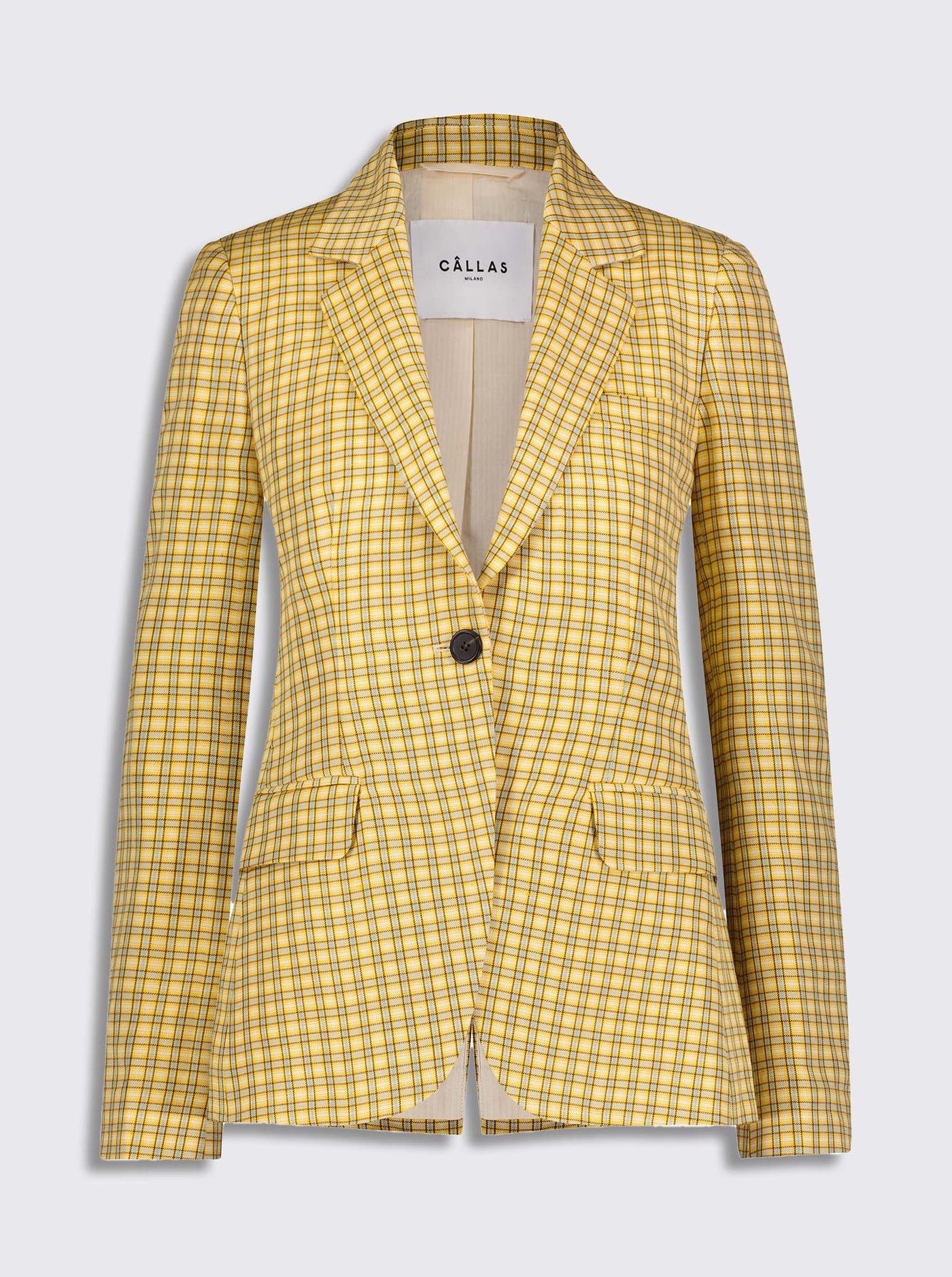 JAMES - Classic One Button Checkered Plaid Blazer in Yellow/Green