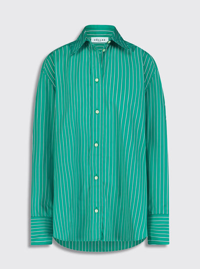 LYN Oversized Striped Poplin Shirt in Green
