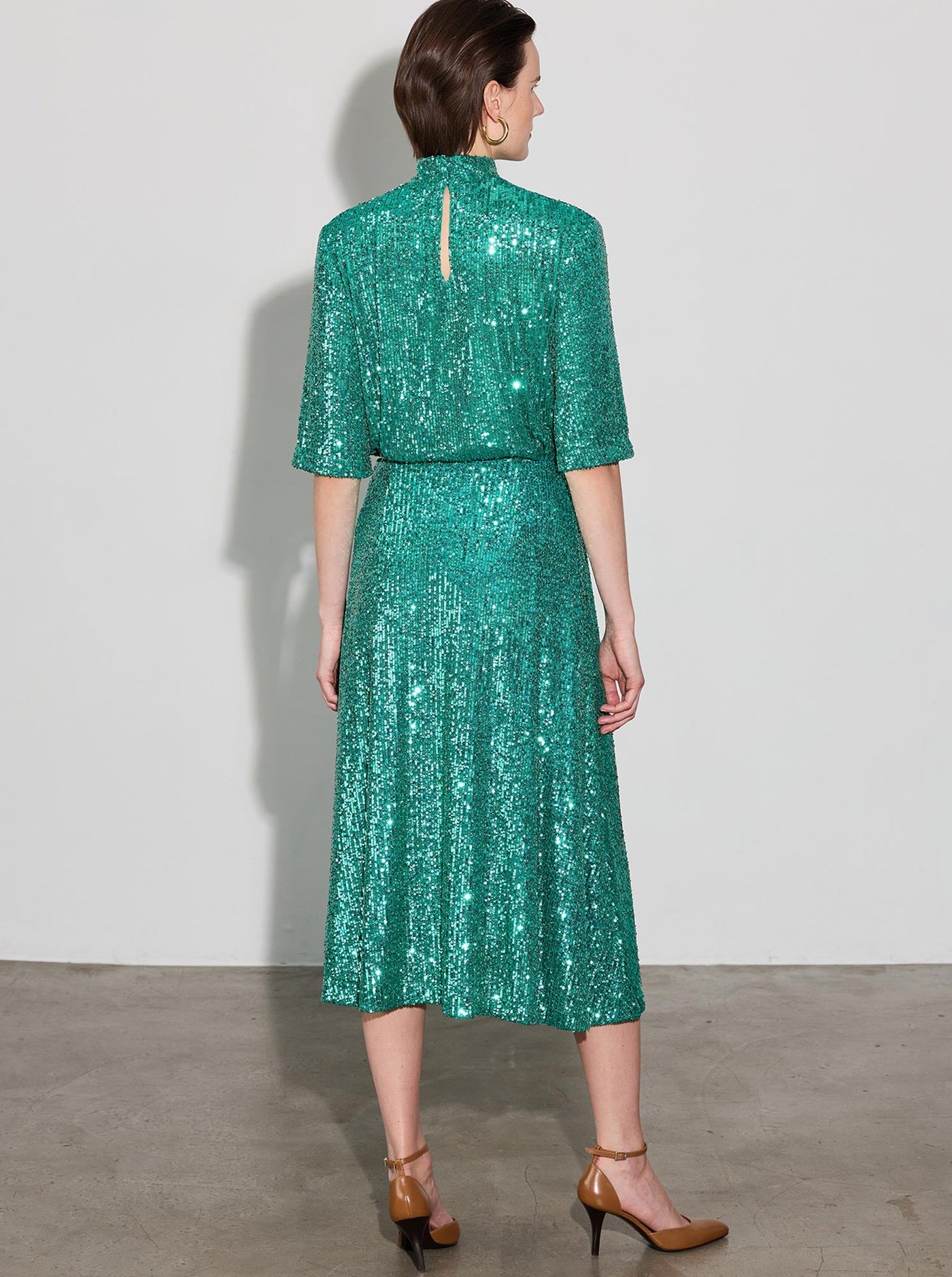 NIKKI Sequin Draped Skirt in Emerald