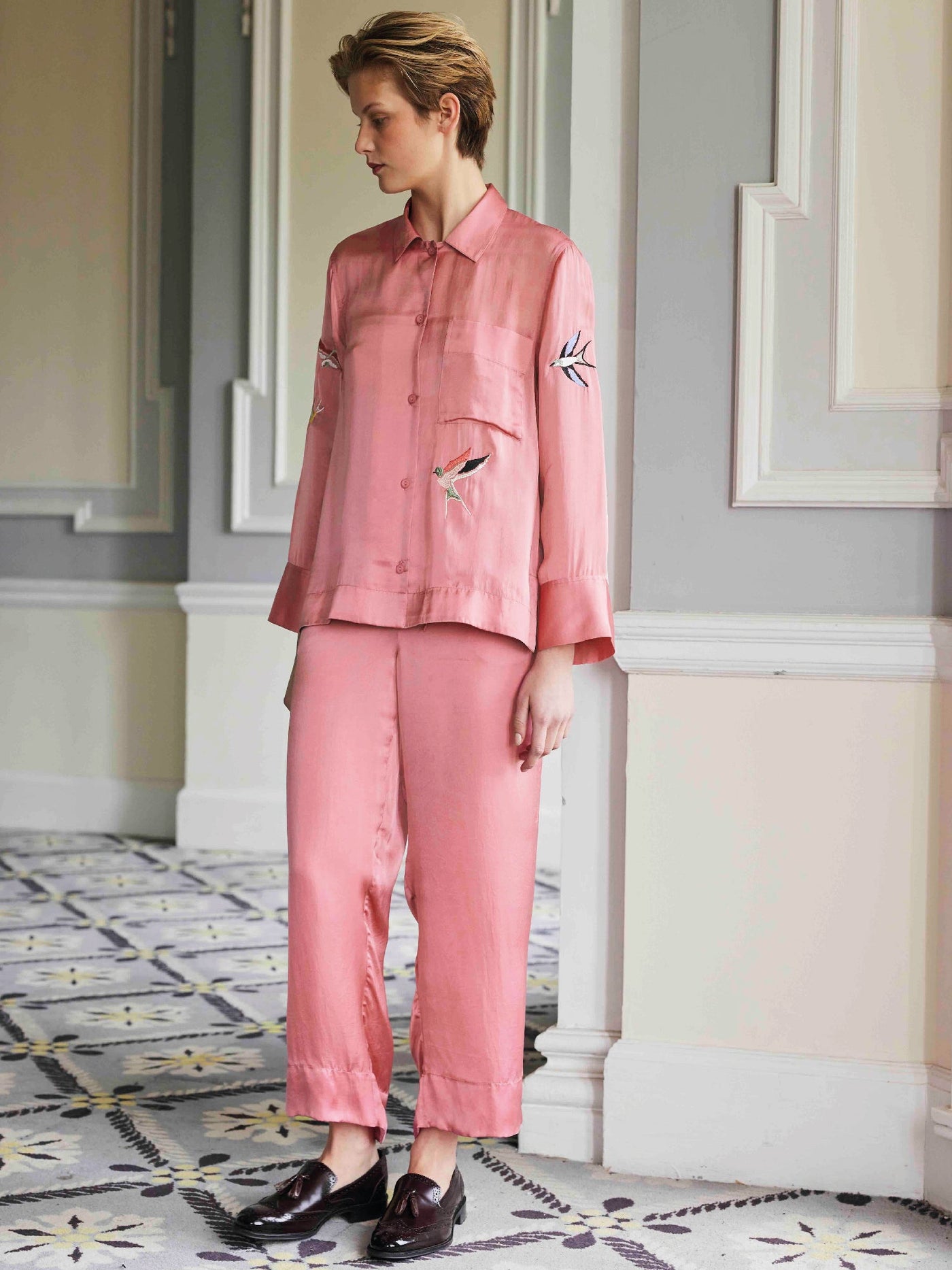 PJs Pink Embroidered