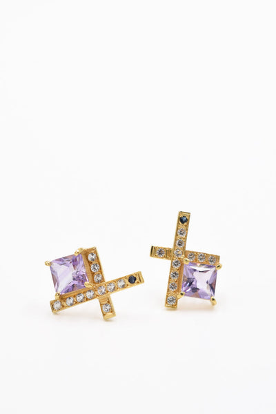 Perpetual Button Earrings With Amethyst
