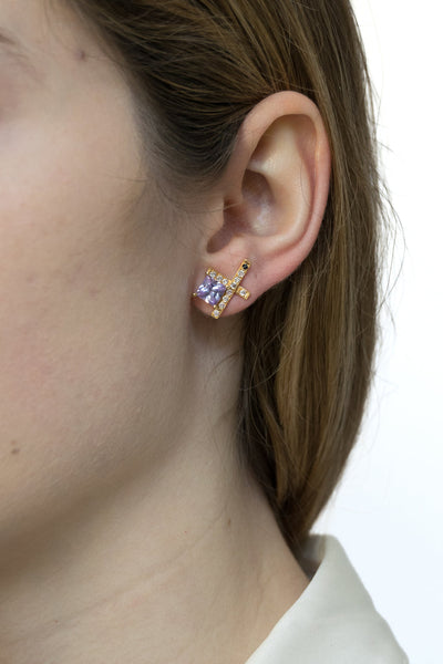 Perpetual Button Earrings With Amethyst