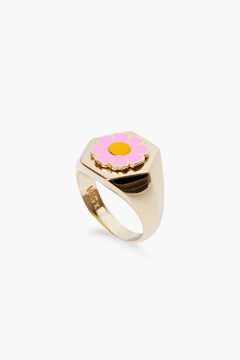 Gold Pink Daisy Ring