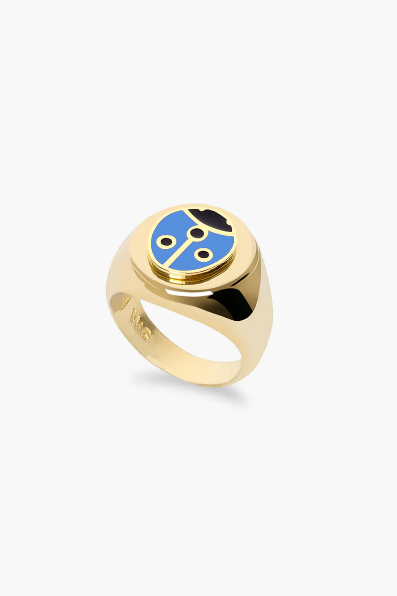 Gold Blue Ladybug Ring