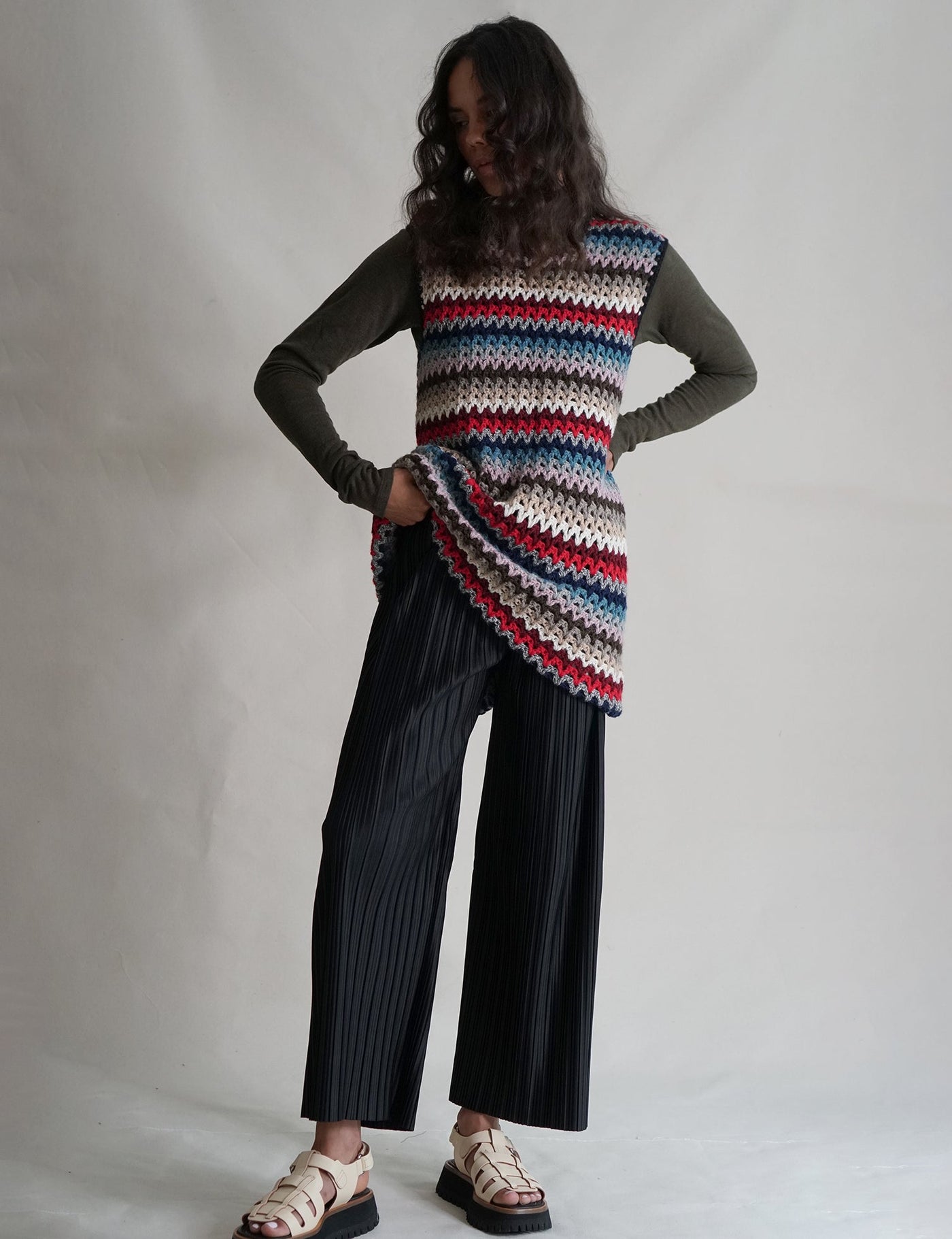Open Crochet Multi Stripe Tunic