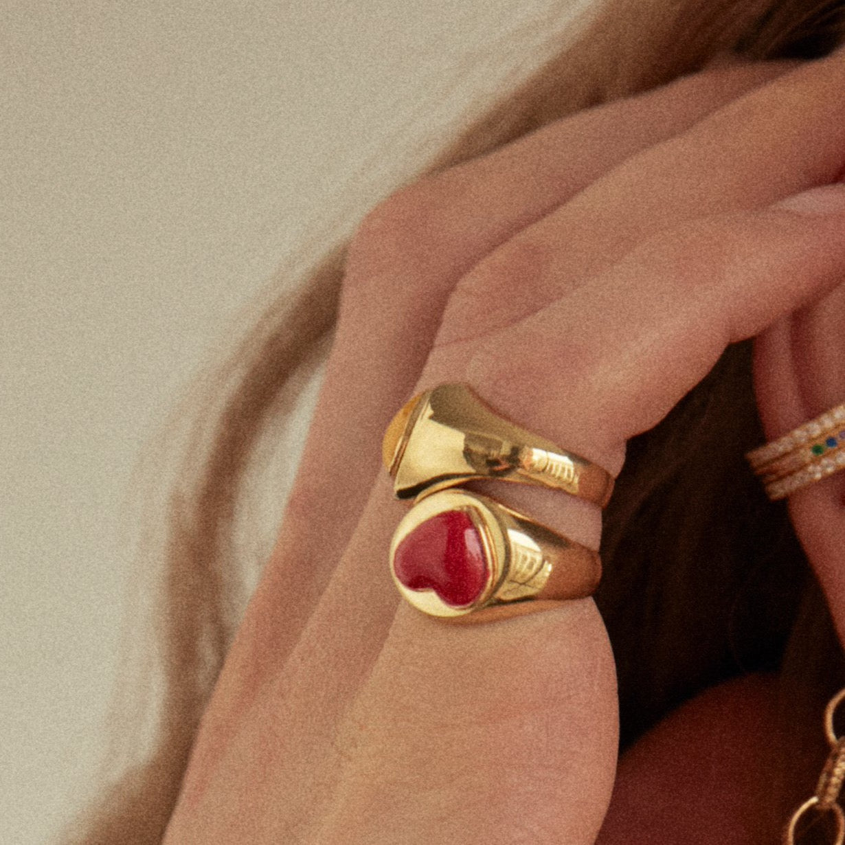 Gold Red Heart Ring