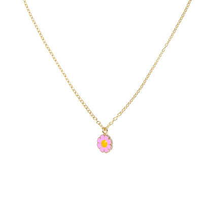 Gold Petite Pink Daisy Necklace