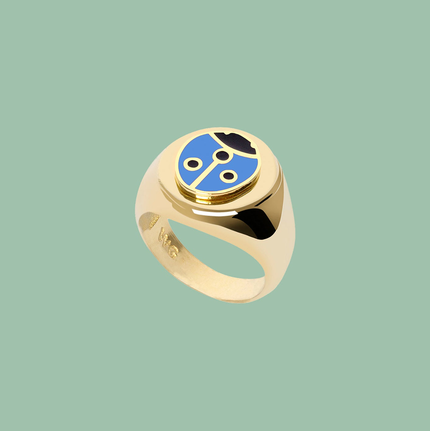 Gold Blue Ladybug Ring